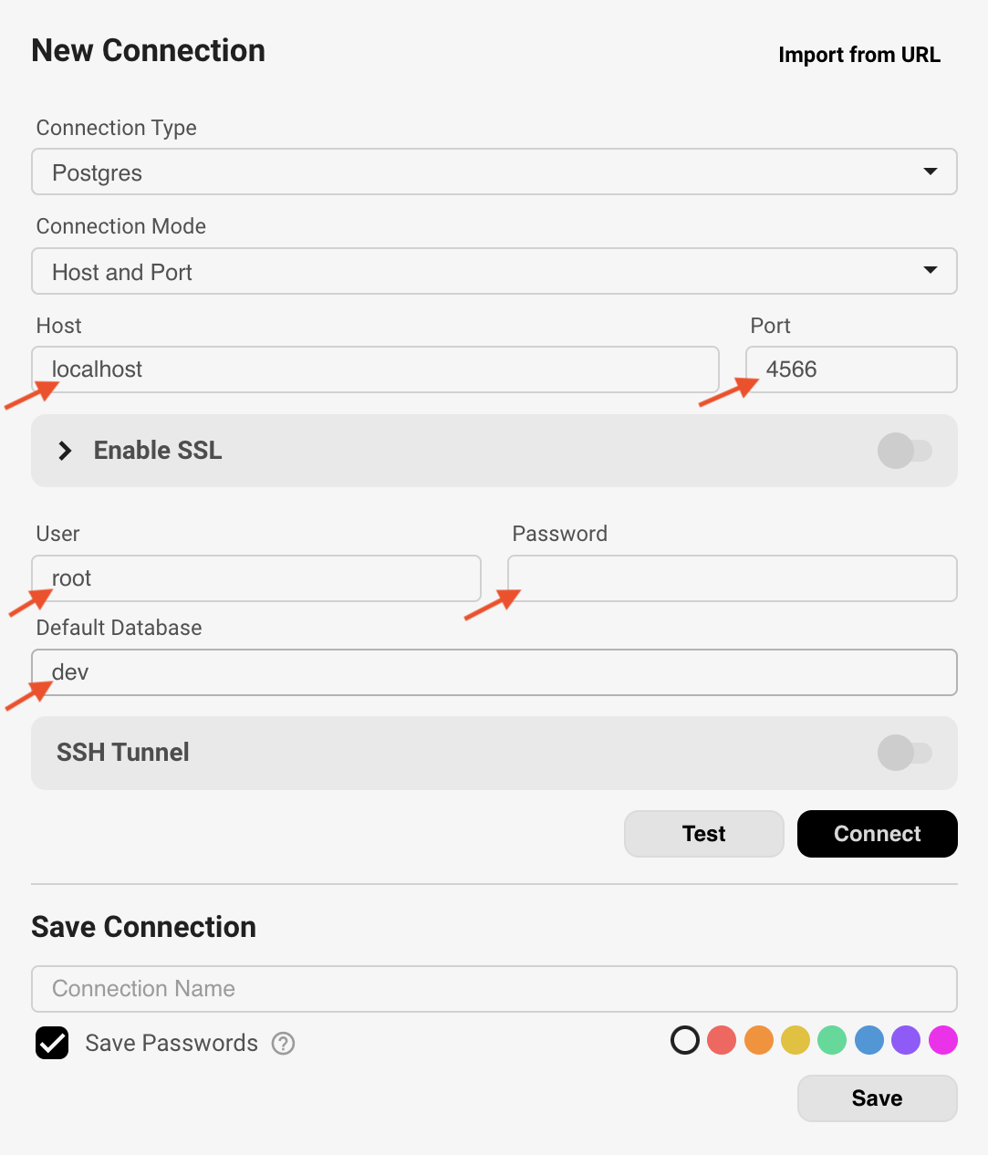 Fill in connection settings in Beekeeper Studio