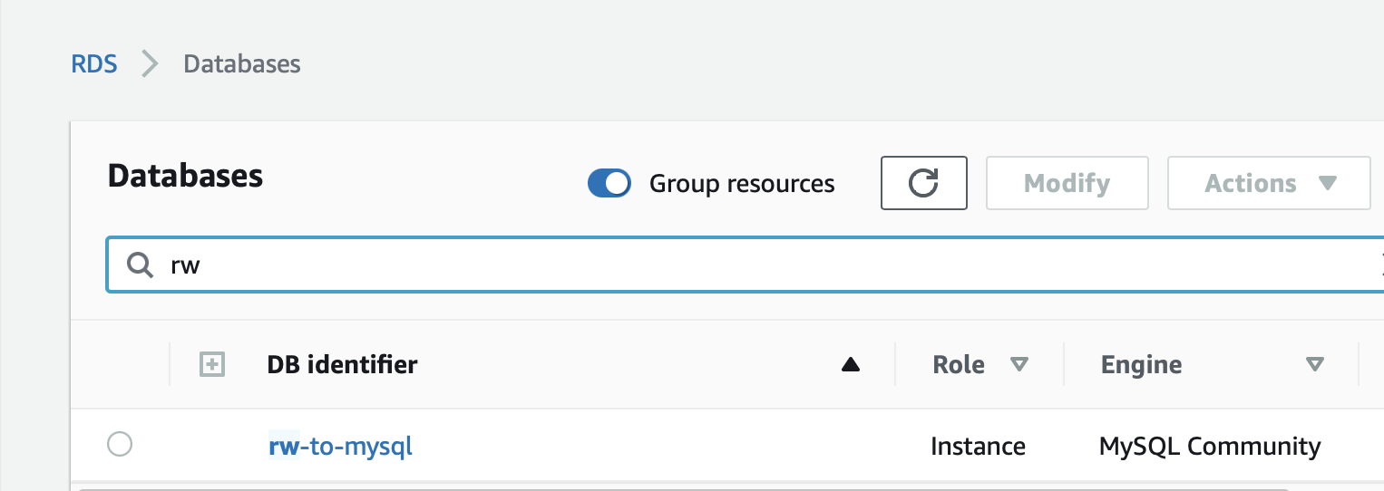 MySQL instance panel